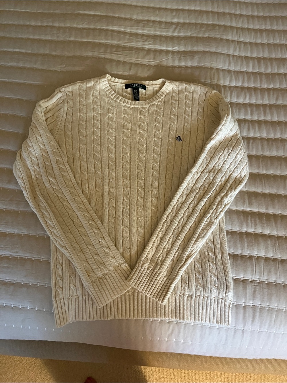 Ralph Lauren Cream Cable-Knit Crewneck Sweater
